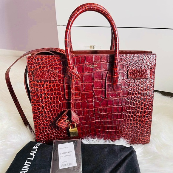 Saint Laurent Handbags - Saint Laurent Croc Embossed Sac De Jour Small